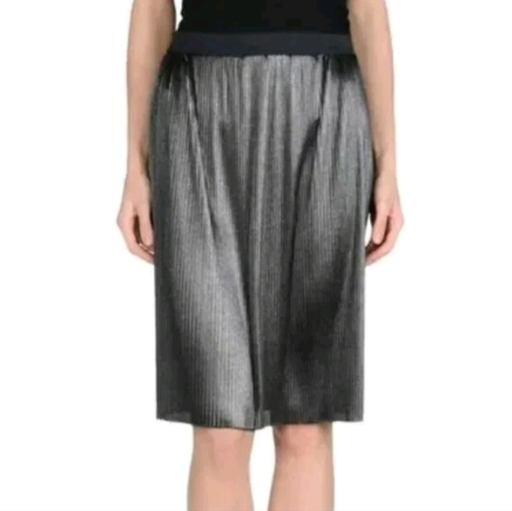 Enza Costa Silver Metallic Pleated Skirt Size 0